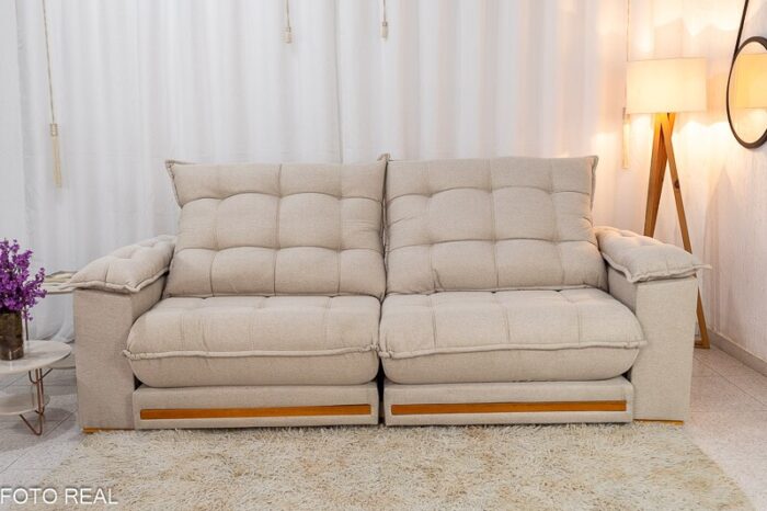 Sofá Retrátil Reclinável Barcelona 2.30m Linho Bege 459 - D33 e Molas Ensacadas Pocket - Imagem 5