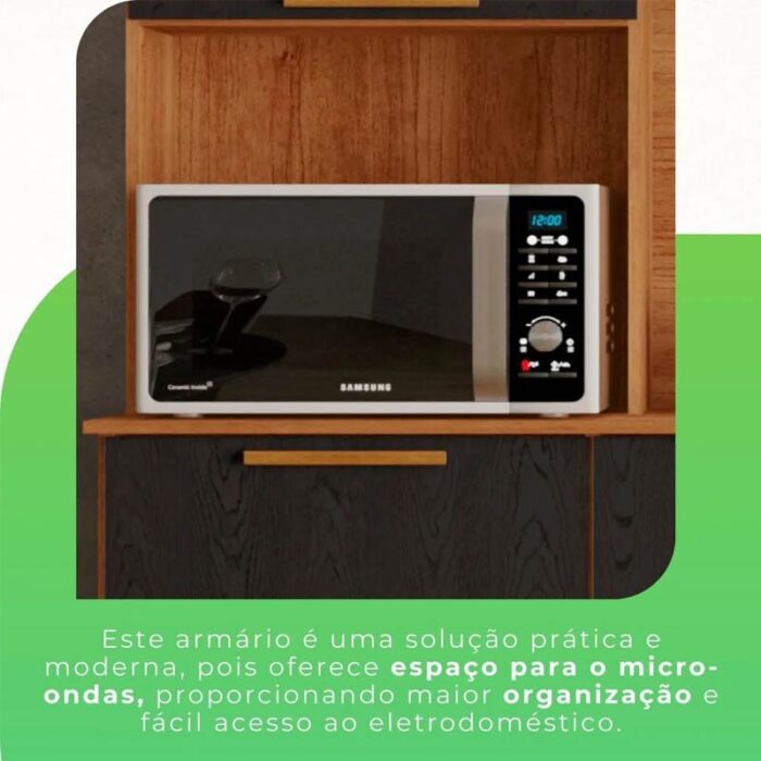 Armário Cozinha New Topázio Cinamomo/Preto 6 Portas 2 Gavetas Larg. 1.65m - Sallêto - Imagem 8
