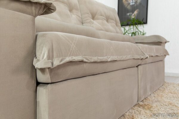 Sofá Retrátil Reclinável Califórnia 2.50m Veludo Bege 525 - D28 Hiper soft