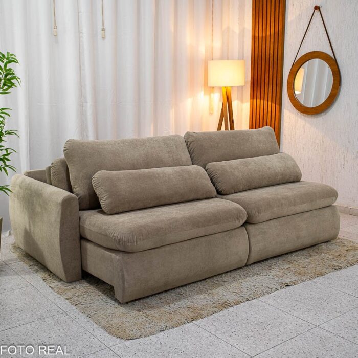 Sofá Retrátil e Cama Amaranto 2.30m Veludo Plush Bege - Sem Caixa - Imagem 4