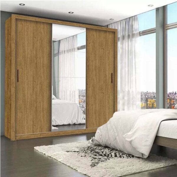 Roupeiro Casal Veneza Cinamomo 3 Portas 4 Gavetas C/ 1 Espelho Larg. 1.88m - Carioca