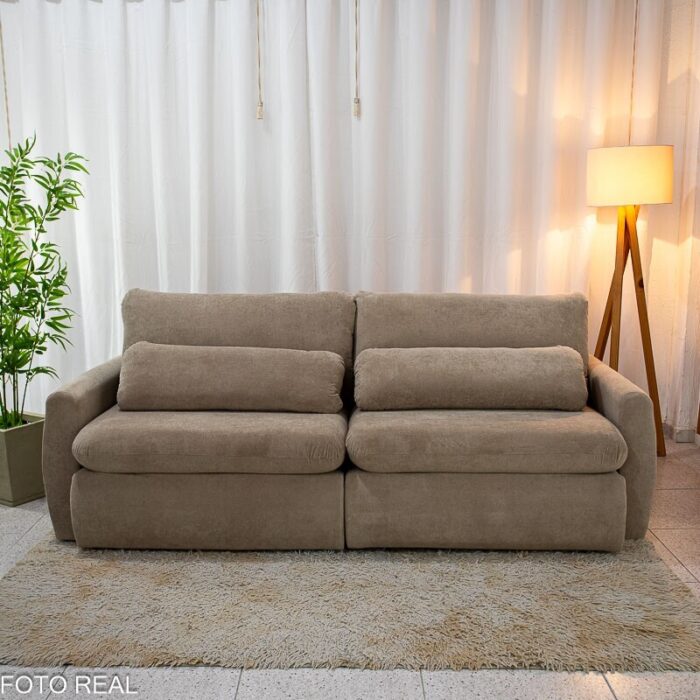 Sofá Retrátil e Cama Amaranto 2.30m Veludo Plush Bege - Sem Caixa - Imagem 9