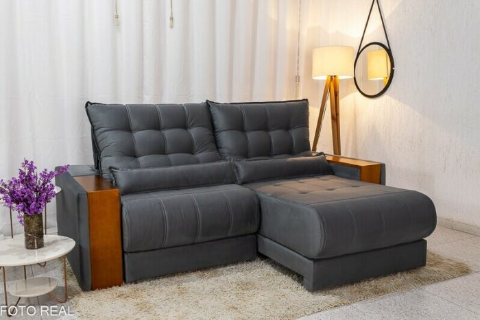Sofá Retrátil Reclinável Gênova 2.30m Veludo Cinza 814 - Molas Ensacadas - Imagem 2