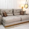 Sofá Retrátil Reclinável Gran Bello 2.90m Veludo Capuccino - D33 e Molas Ensacadas
