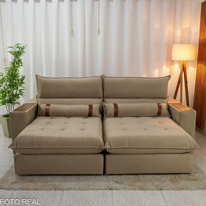 Sofá Retrátil Reclinável Ravello 2.50m Veludo Bege 3040/04 - Molas Ensacadas Pockets - Imagem 5