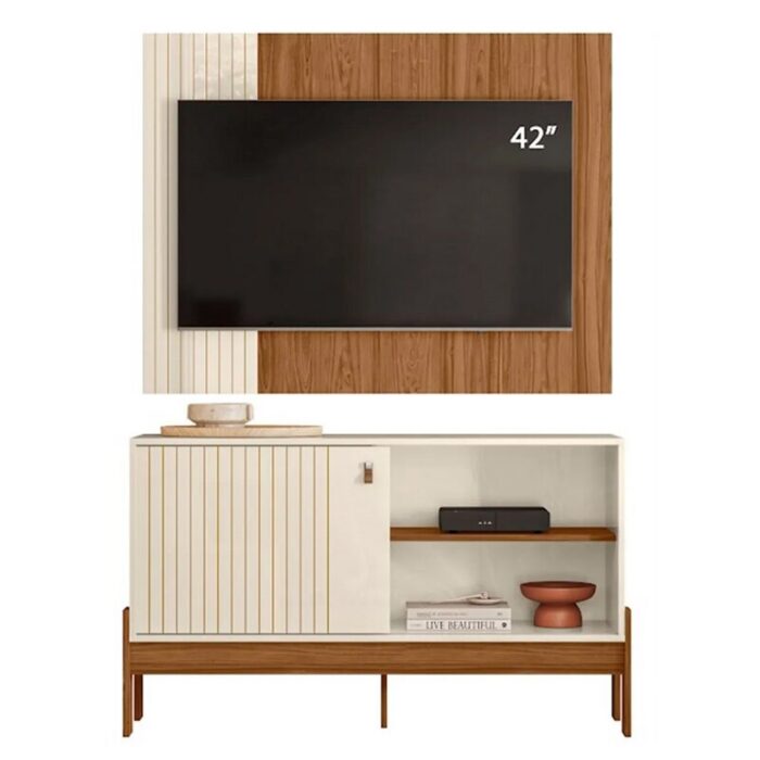 Rack e Painel Wood Pérola Metalizada-Cinamomo Mel Larg. 1.20m - Mobler - Imagem 3