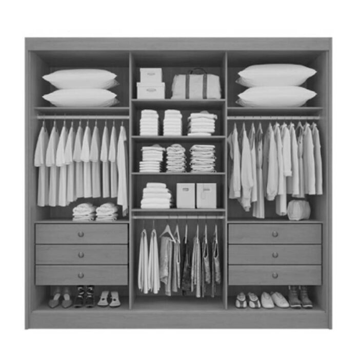 Roupeiro Casal Cristal Castanho/Linho 3 Portas 6 Gavetas 100% MDF Portas Flex Larg. 2.42m - D Doro - Imagem 2
