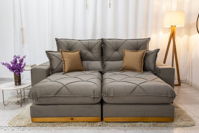 Sofá Retrátil Reclinável Gran Bello 2.30m em Veludo Capuccino - Conforto e Estilo em Sua Sala - Imagem 4