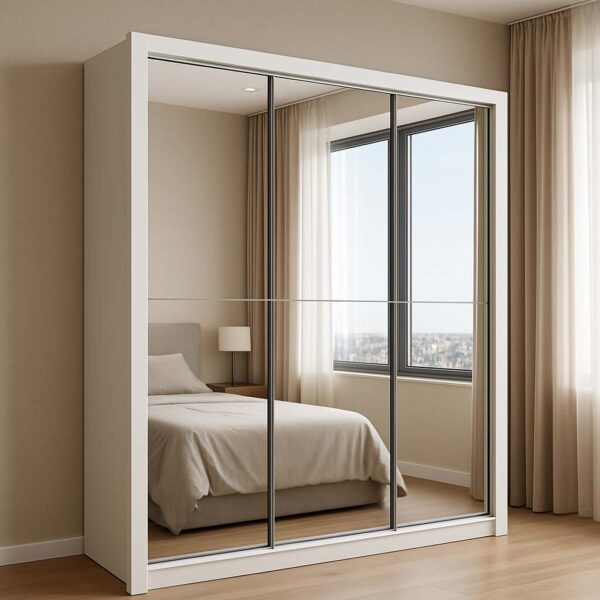 Guarda-Roupa Veneza Premium Larg. 1.88m 3 Portas C/ 3 Espelho 4 Gavetas Branco Carioca