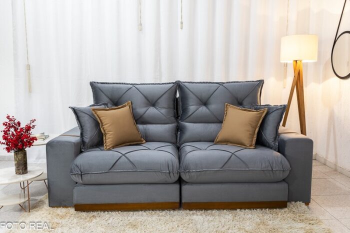 Sofá Retrátil Reclinável Gran Bello 2.30m Veludo Cinza 20 - D33 e Molas Ensacadas Pocket - Imagem 5