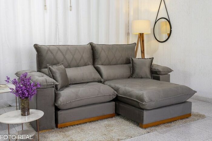 Sofá Retrátil Reclinável Magnum 2.50m Veludo Cinza 813 - Molas Ensacadas - Imagem 2