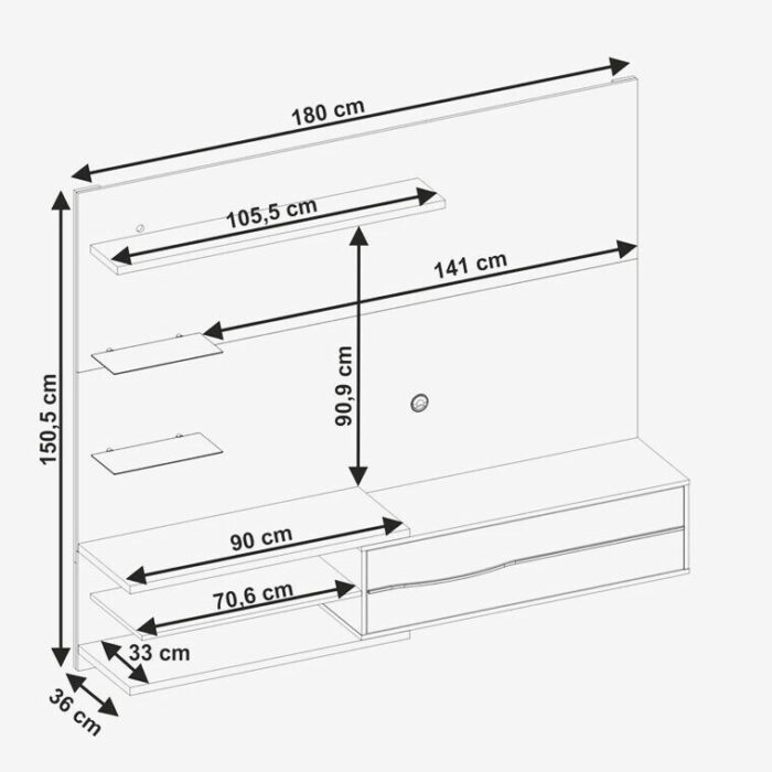 Painel NT 1115 Freijó/Preto C/ Led TV até 60 Polegadas Larg. 1.80m - Notável - Imagem 5