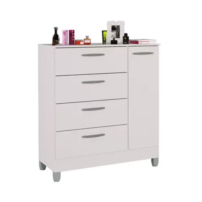 Cômoda com 1 Porta 4 Gavetas Branco Larg. 0.86m - Poquema - Imagem 2