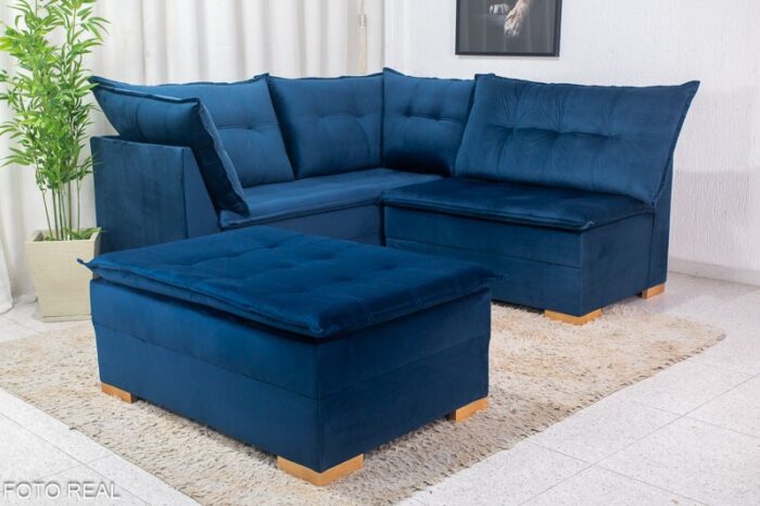 Sofá de Canto Vênus Veludo 3 em 1 Azul 529 - Imagem 6