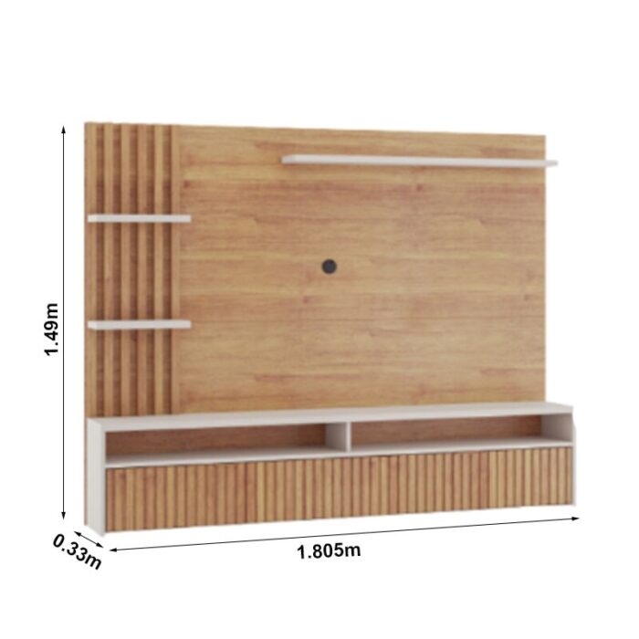 Painel Aurora Mel/Off Detalhe Ripado TV até 65 Polegadas Larg. 1.80m - Viero - Imagem 2