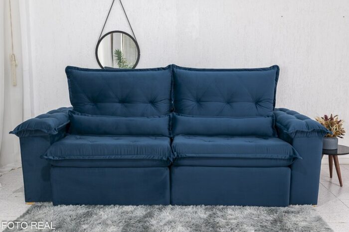 Sofá Retrátil Reclinável Califórnia 2.50m Veludo Azul 529 - D28 Hiper soft - Imagem 5