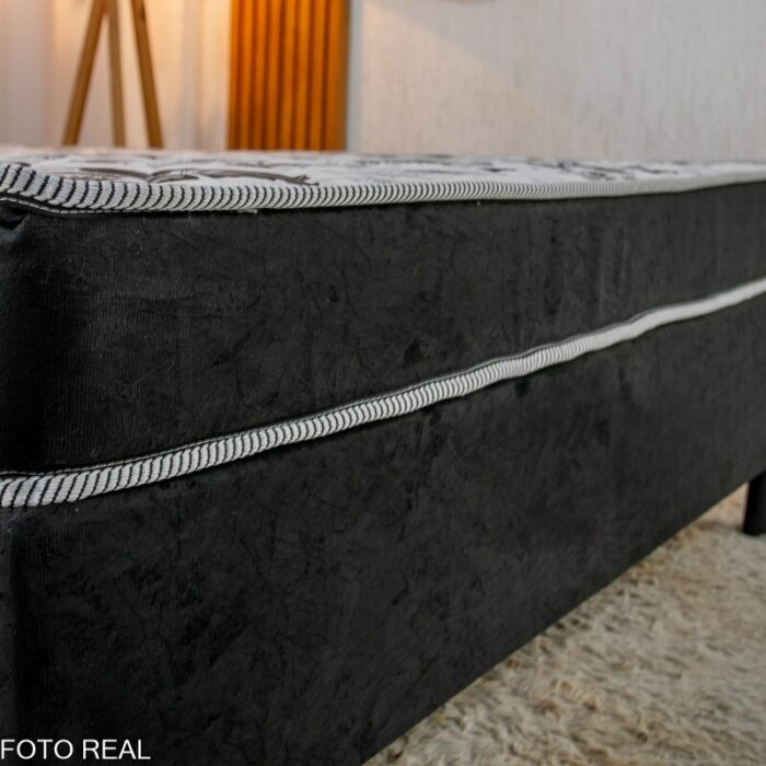 Box Casal Sued Preto Nosso Sonho + Colchão Casal Santé 100% Espuma D33 138x188x52 - Nosso Sonho - Imagem 3