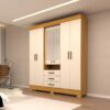 Roupeiro Débora Nature/Off 6 Portas C/ Espelho e Pés 100% MDF Larg. 1.78m - ACP