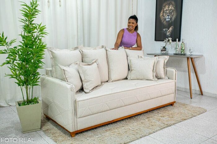 Sofá 3 lugares Vican Linho Bege 5044 Larg. 2.00m - Molas Bonnel