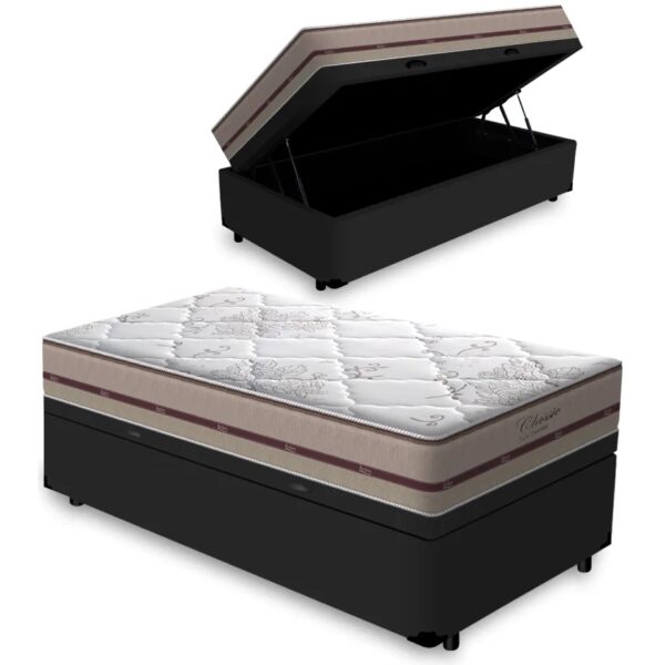 Colchão Solteiro Classic Ensacadas AG D70 Bege + Base Baú Biostar Preto – ANJOS + BIOSTAR