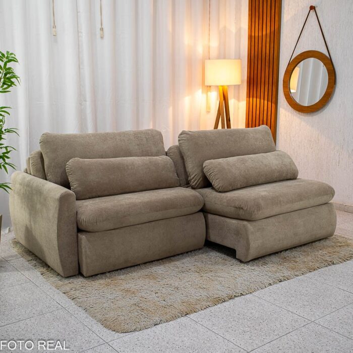 Sofá Retrátil e Cama Amaranto 2.30m Veludo Plush Bege - Sem Caixa - Imagem 2