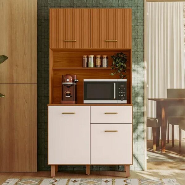 Kit Cozinha Izis Ripado 3D 4 Portas 1 Gaveta Larg. 0.90m Freijó/Off - Poliman