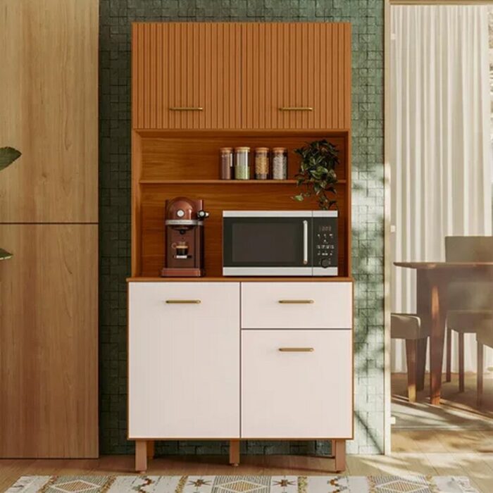 Kit Cozinha Izis Ripado 3D 4 Portas 1 Gaveta Larg. 0.90m Freijó/Off - Poliman