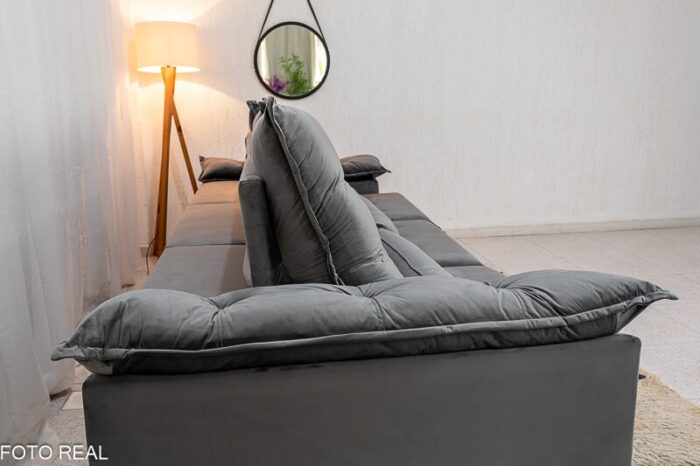 Sofá Retrátil Reclinável Emanuelly 3.20m Veludo Cinza 20 - D28 Soft - Imagem 8