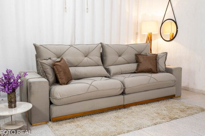 Sofá Retrátil Reclinável Gran Bello 2.90m Veludo Capuccino - D33 e Molas Ensacadas - Imagem 3