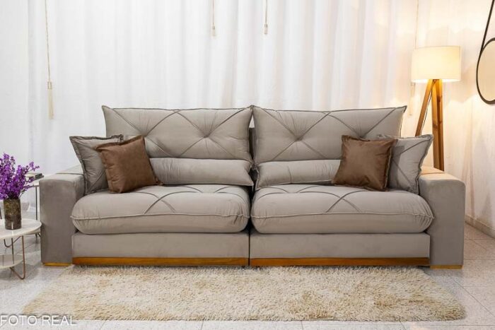 Sofá Retrátil Reclinável Gran Bello 2.90m Veludo Capuccino - D33 e Molas Ensacadas - Imagem 5
