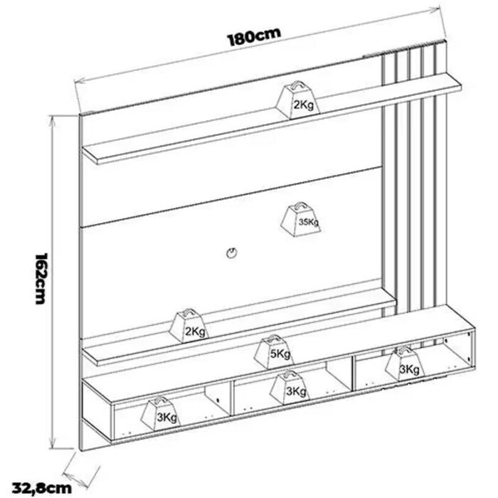 Home Suspenso Juriti Larg. 1.80m para TV até 70 Polegadas Noce Milano/Preto Colibri - Imagem 3