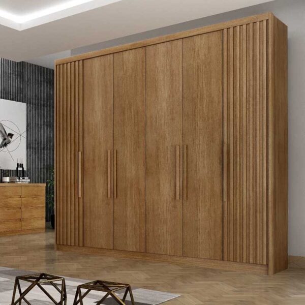 Guarda-Roupa Casal Santoro 6 Portas C/Detalhe Ripado 100% MDF Larg. 2.43m Cumaru - Novo Horizonte