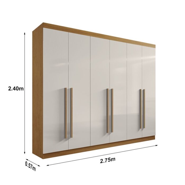 Roupeiro Casal Da Vinci Plus Cinamomo/Off 6 Portas 6 Gavetas 100% MDF Larg. 2.75m - D Doro - Imagem 4