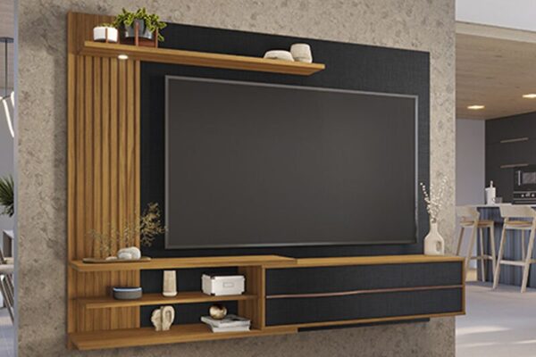 Painel NT 1355 Preto/Freijó Ripado C/ Led TV até 65 Polegadas Larg. 1.82m - Notável