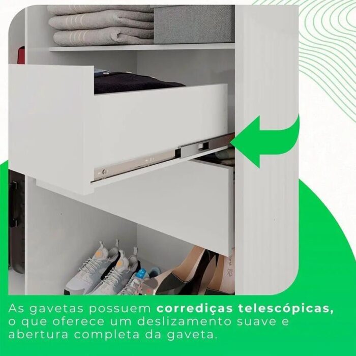 Roupeiro Casal Recife Branco 6 Portas C/Pés Larg. 1.80m - Sallêto - Imagem 7