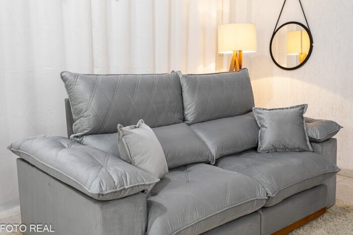 Sofá Retrátil Reclinável Magnum 2.10m Veludo Prata 823 - Molas Ensacadas - Imagem 6