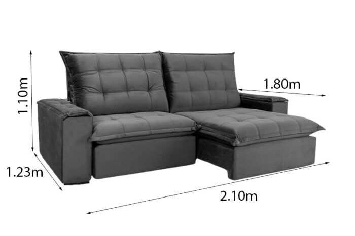 Sofá Retrátil Reclinável Atenas 2.10m Veludo Cinza 814 - D33 e Molas Ensacadas - Imagem 9