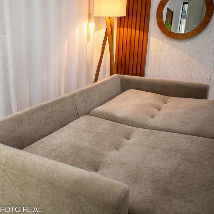 Sofá Retrátil e Cama Amaranto 2.30m Veludo Plush Bege - Sem Caixa - Imagem 11