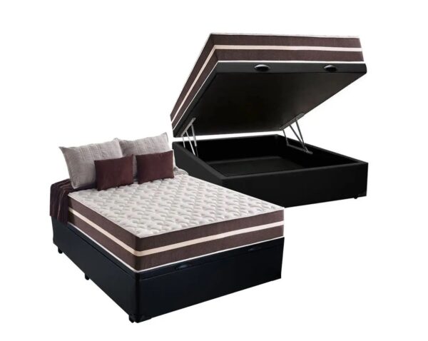 Colchão Casal Classic Superlastic D26 Marrom + Base Baú Biostar Preto - ANJOS + BIOSTAR