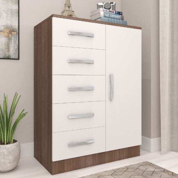 Cômoda 5 Gavetas com Sapateira Pop Lara CO65 Teka/Branco - FELLICCI