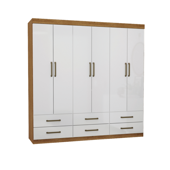 Guarda-Roupa 6 Portas(Sem Espelho/Sem Pés)Dallas 1,53 m Cinamono/Branco – CARIOCA MÓVEIS - Imagem 2