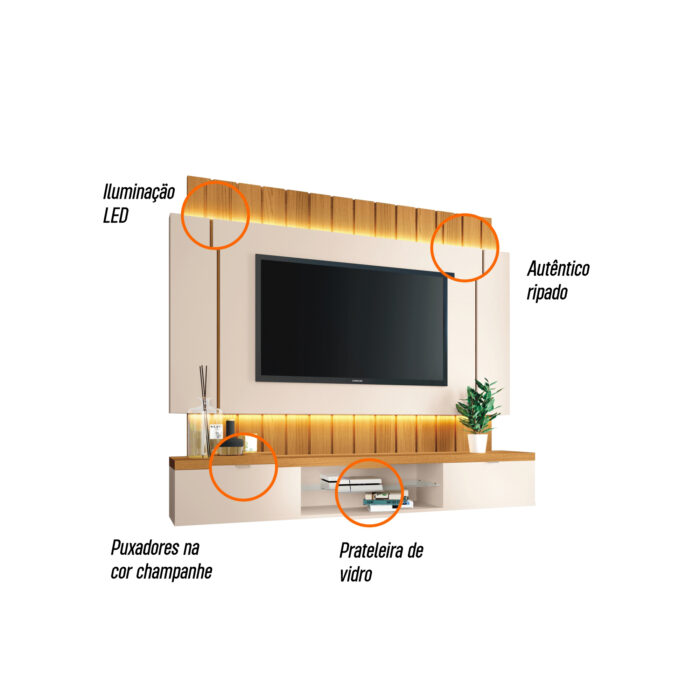 Home Suspenso até 55" Illusion 1.8 Off White/Cinamono – HB MÓVEIS - Imagem 2