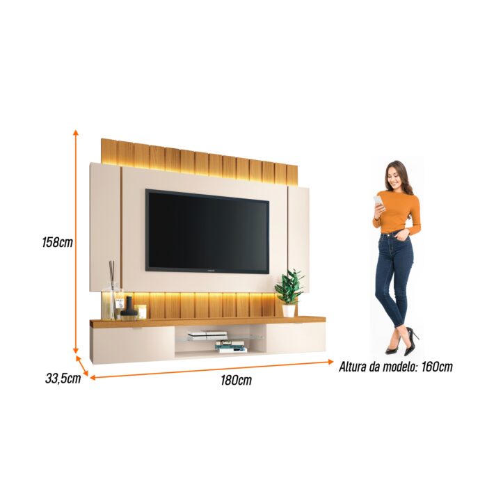 Home Suspenso até 55" Illusion 1.8 Off White/Cinamono – HB MÓVEIS - Imagem 3