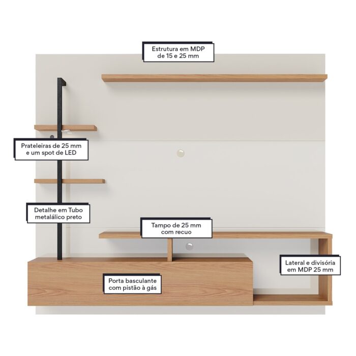 Home Suspenso até 58" Maragogi Off White/Freijó – COLIBRI - Imagem 5
