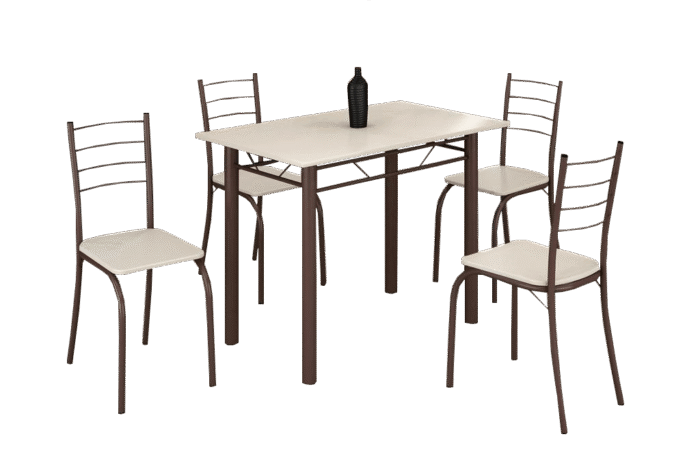 Mesa 4 Cadeiras Rio 100x60 (Base 2") Marrom/Off White - TEIXEIRA - Imagem 2
