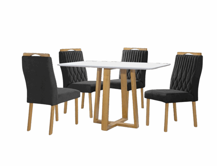 Mesa Pedro 120 Mel/Off White com 4 Cadeiras Gênova Veludo Preto – ART ASSENTOS - Imagem 2