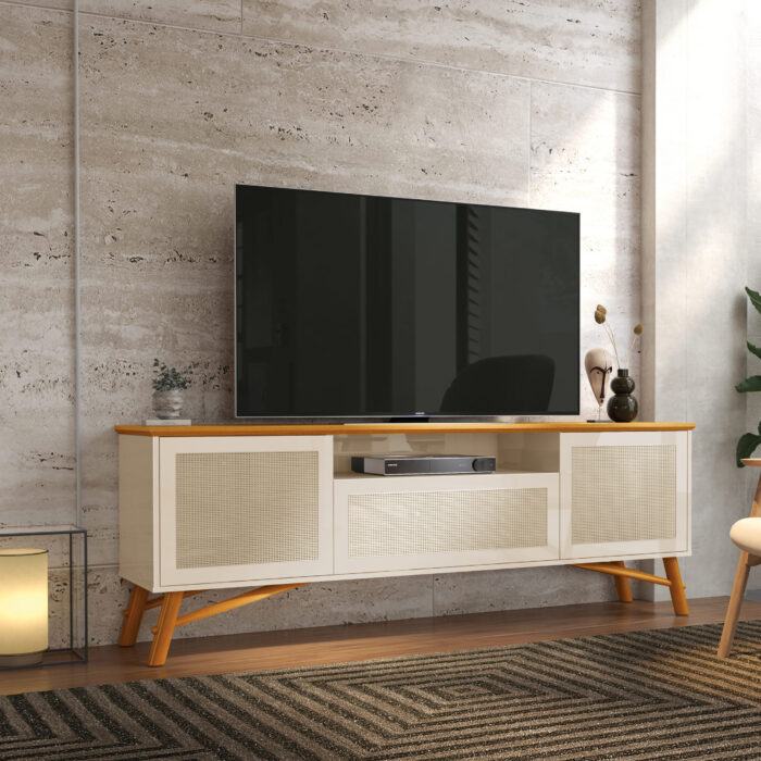 Rack Darín 1,78m para TVs até 75" Off White/Cedro Natural