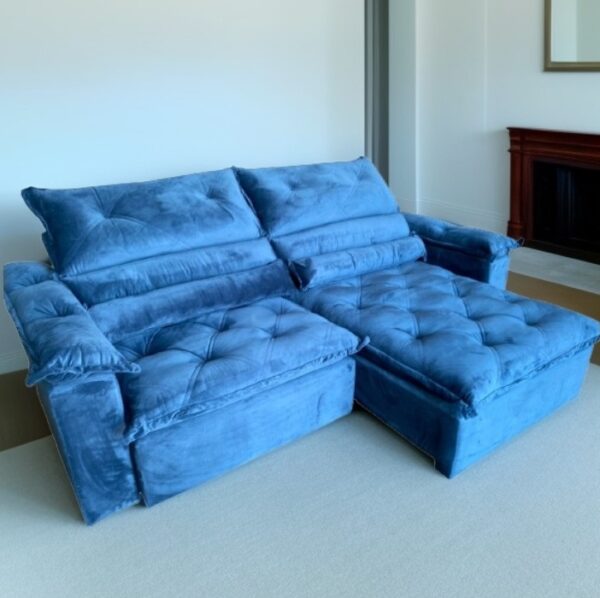 Sofá 4 Lugares Ághata Super Fofo 240cm Retrátil e Reclinável Império Estofados – Veludo Azul