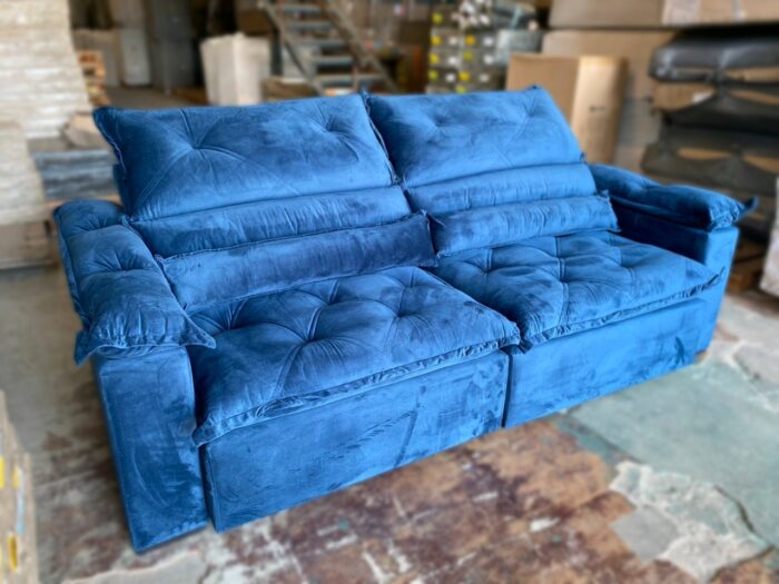 Sofá 4 Lugares Ághata Super Fofo 240cm Retrátil e Reclinável Império Estofados – Veludo Azul - Imagem 5