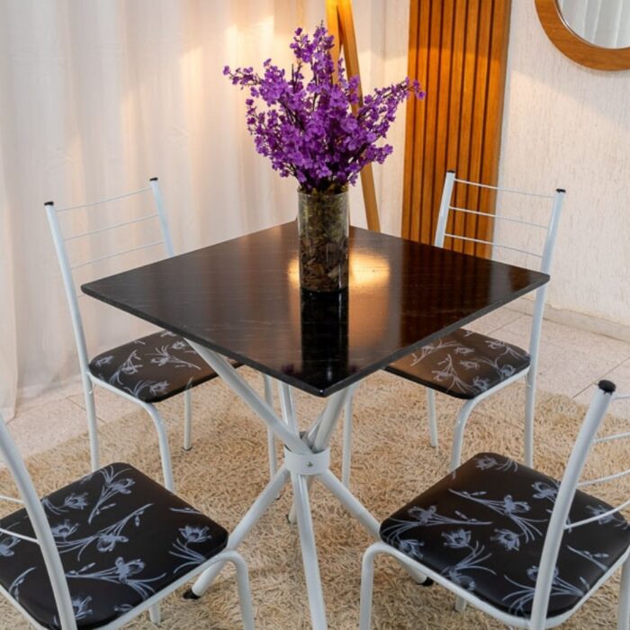 Mesa Rio Base Ipanema Branco Tampo Preto 68X68 MDF 4 Cadeiras Rio Assento Preto - Teixeira - Imagem 3